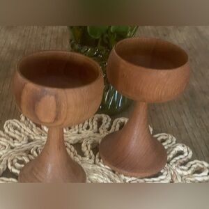 Vintage Mid Century Teak wood tiki bar coupes glasses